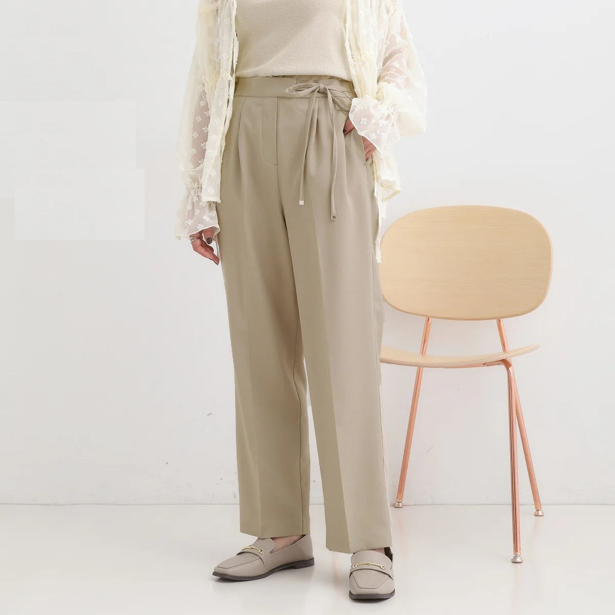 Waist Ribbon Relaxed Tapered